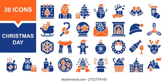 Vector conjunto de colección de relleno de día de Navidad. Contiene navidad, santa claus, caja de regalo, árbol de navidad	
