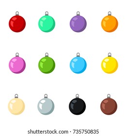 Vector Set of Christmas Decoration - 12 Multi-color Balls for Christmas Tree.