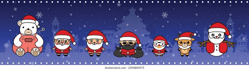 Vector set for Christmas decoration graphics. Various characters wear Santa costumes in a cute, childish style.