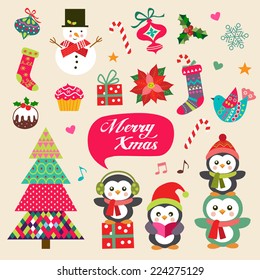 Vector Set Of Christmas Decoration With Symbols, Icons Elements