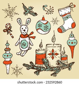 Vector set: Christmas decorations,  drawing