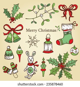 Vector Set Christmas Decorations Drawing Stock Vector (Royalty Free ...