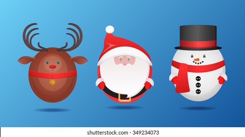 Vector set of Christmas decorations in the form of Santa Claus, snowman and reindeer for your creativity