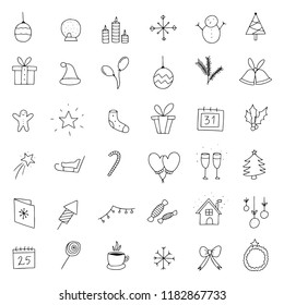 Vector set of Christmas design elements in doodle style.  Christmas icons.