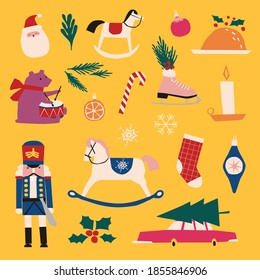 Vector set of Christmas elements and toys