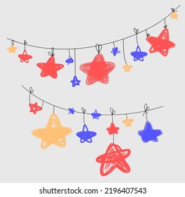Vector conjunto de guirnaldas navideñas con diferentes estrellas.