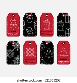 Vector set of Christmas gift tags in trendy linear style