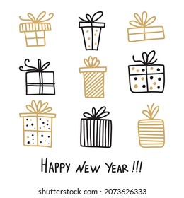 Vector set of Christmas gifts hand-drawn