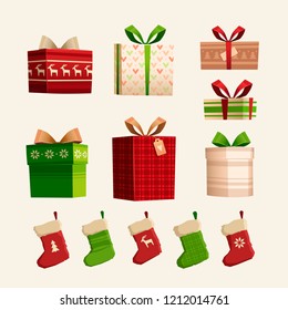 Vector set of christmas gifts and socks