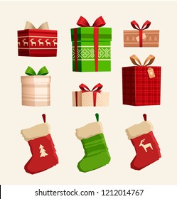 Vector set of christmas gifts and socks