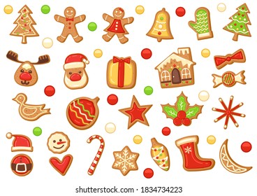 vector set christmas ginger cookies. festive xmas texture. traditional seasonal backdrop. winter holiday background.