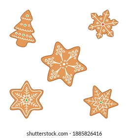 Vector Set of Christmas Gingerbread Cookies, Pierniki isolated on white background