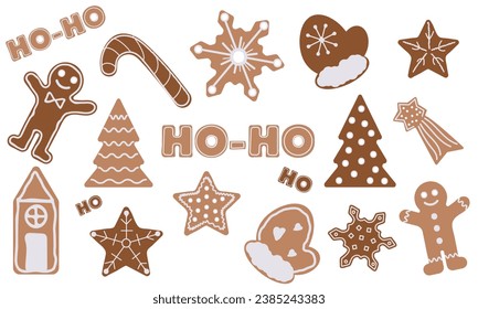 Juego de vectores de galletas de jengibre de Navidad. Decoración de Año Nuevo aislada de fondo blanco. Adecuado para tarjetas, pegatinas, empaque.