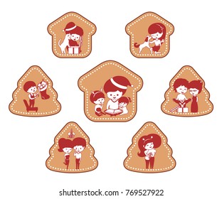 Vector set.  Christmas gingerbread. Happy people