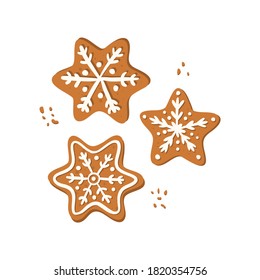 Vector set of christmas gingerbread star cooki white background.Hand drawn illustation.