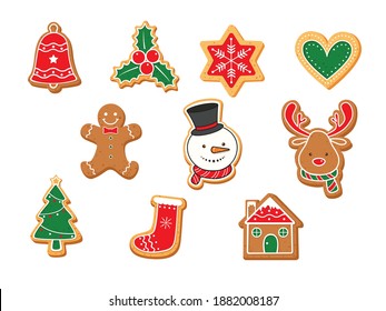 Vector set of Christmas gingerbreads on white background.