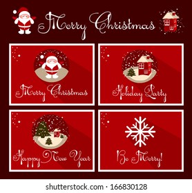 Vector Set of Christmas Greeting Cards. Merry Christmas, Be merry, Happy New Year, Holiday Party lettering