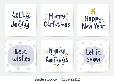 vector set of christmas greeting cards with lettering in scandinavian style