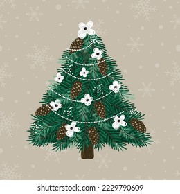 Vector set of Christmas greeting cards with Winter botanical and lettering