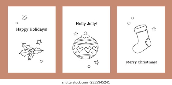 Vector set with Christmas greeting cards. Doodle hand drawn illustration