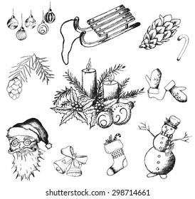 Vector set of Christmas hand drawn icons