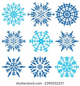 Vector ambientó navidad, manos a obra, copos de nieve azules aislados en blanco