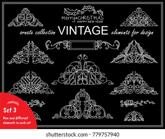 Vector set of Christmas and Holidays elements for design. Cute triangle borders or dividers, perfect for frames, web design or greeting cards. Black and white colors