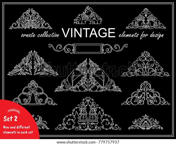 Vector set of Christmas and\
Holidays elements for design. Cute triangle borders or dividers,\
perfect for frames, web design or greeting cards. Black and white\
colors