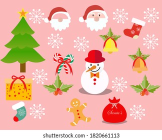 vector set of Christmas icons on red background