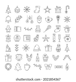 Vektorset von Weihnachtsbildern. Umriss des neuen Jahres. 