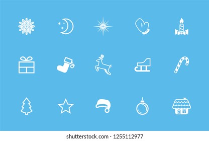 Vector set of Christmas icons. Selection of vector symbols for New Year's and Christmas design. Selection of vector symbols for New Year's and Christmas design. Background of blue color. Flat design