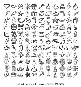 Vector set of christmas icons. Sketch illustration.