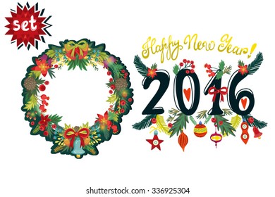 Vector set of Christmas illustrations 2016.