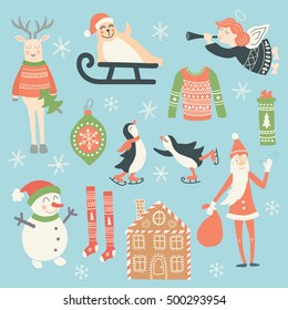 vector set of Christmas illustrations for your seasonal projects, includes the most popular holidays symbols