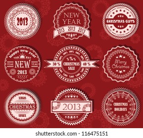 Vector set of Christmas labels in red