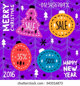 Vector set of Christmas labels, Christmas sale, balls with discounts