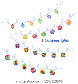 Vector set of Christmas lights. Doodles. Hand drawn.