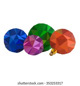Vector set of Christmas multicolor balls. Christmas decoration. Polygonal Mosaic. Triangular low poly style.