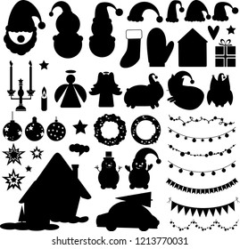 vector set Christmas, New Year.  garlands, gingerbread, house, stickers. garlands, angels, snowmen, Christmas-tree decorations