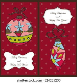 Vector set of christmas and new year cards with toys