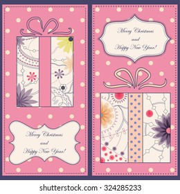 Vector set of christmas and new year cards with gifts vintage