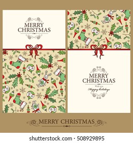 Vector set. Christmas and New Year cards with Christmas decorations. hand drawn 