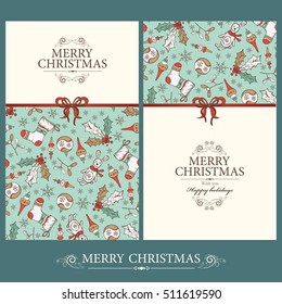 Vector set. Christmas and New Year cards with Christmas decorations. hand drawn 