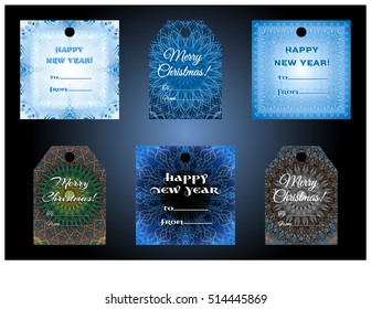 Vector set of Christmas and New Year wintertime labels of various shapes