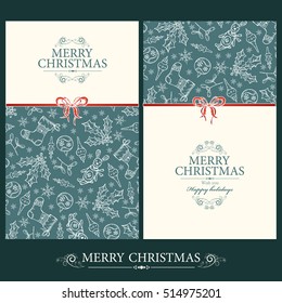 Vector set. Christmas and New Year cards with Christmas decorations. hand drawn 