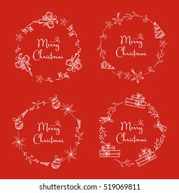 Vector set. Christmas and New Year wreath? with Christmas decorations. hand drawn.