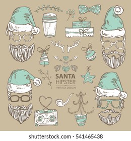 Vector set. Christmas and New Year elements . Santa Claus and Christmas decorations . hand drawn.