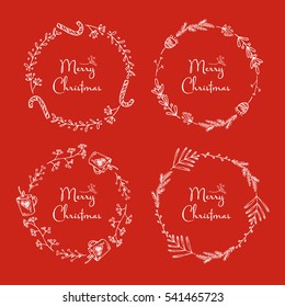 Vector set. Christmas and New Year wreath with decorations. hand drawn.