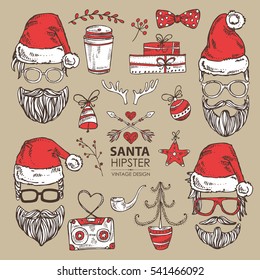 Vector set. Christmas and New Year elements . Santa Claus and Christmas decorations . hand drawn.