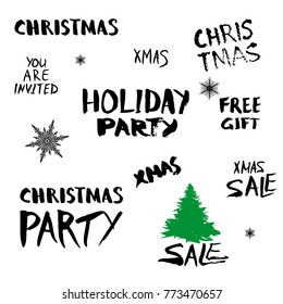 Vector set of Christmas and New Year phrases.  Handwritten  lettering.